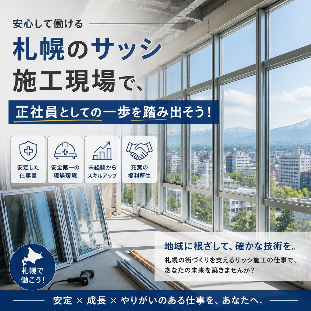 安心して働ける札幌のサッシ施工現場で、正社員としての一歩を踏み出そう！