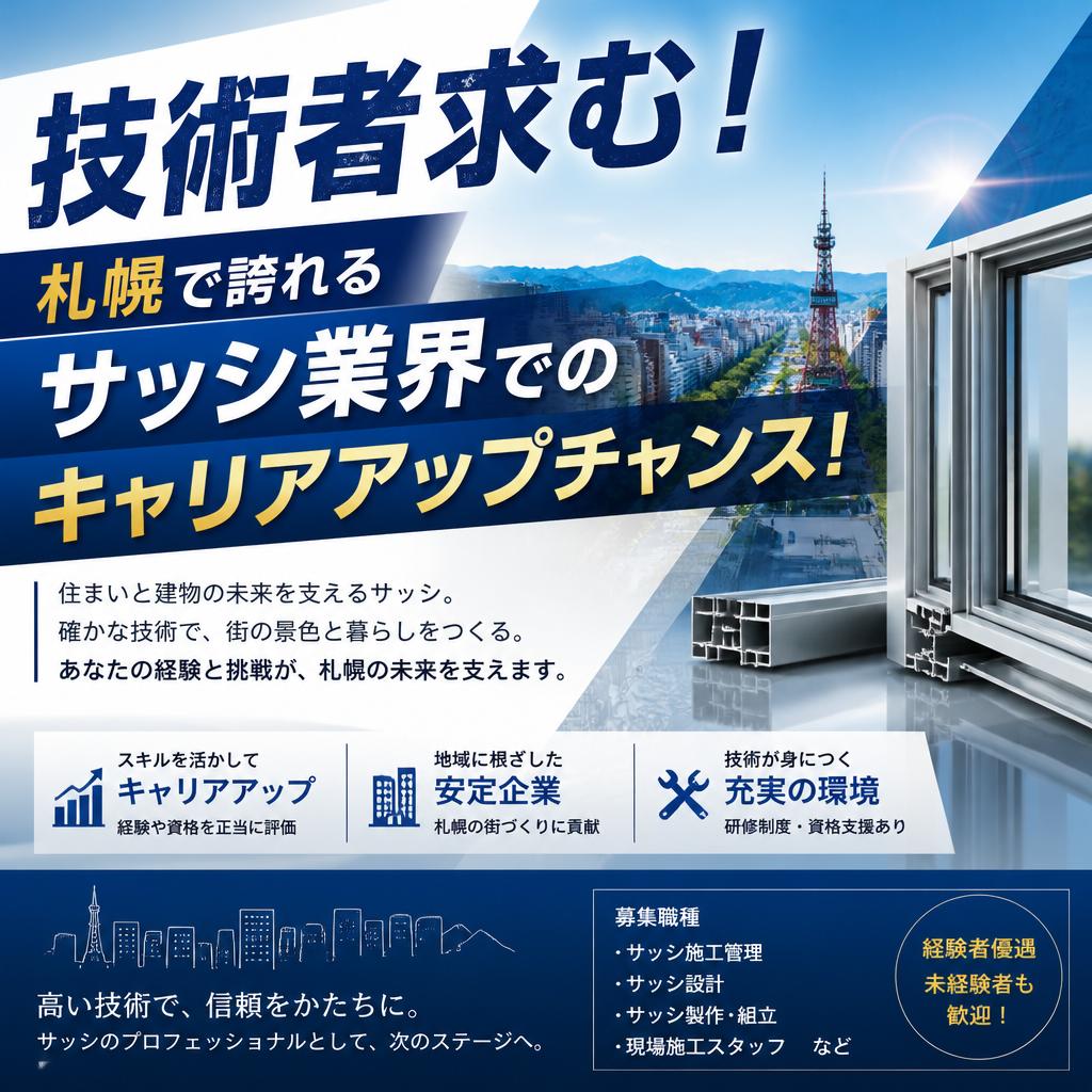 技術者求む！札幌で誇れるサッシ業界でのキャリアアップチャンス！