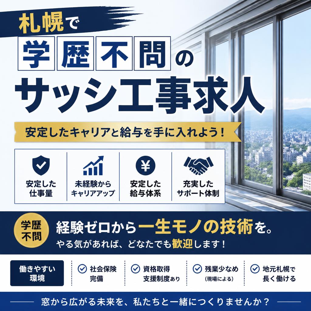 札幌で学歴不問のサッシ工事求人、安定したキャリアと給与を手に入れよう！