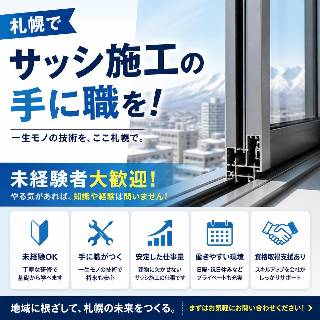 札幌でサッシ施工の手に職を！未経験者大歓迎の新しい求人