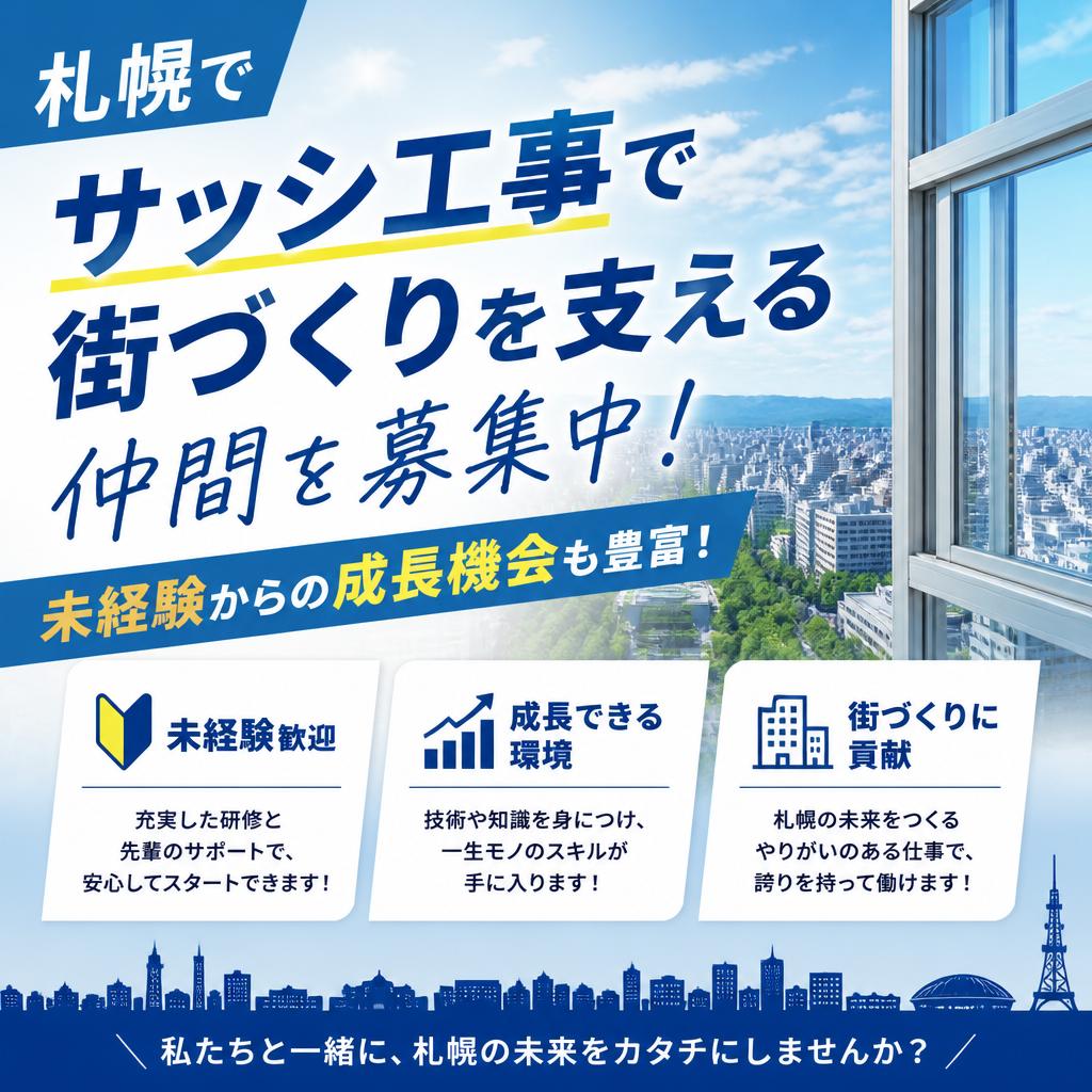 札幌でサッシ工事で街づくりを支える仲間を募集中！未経験からの成長機会も豊富！