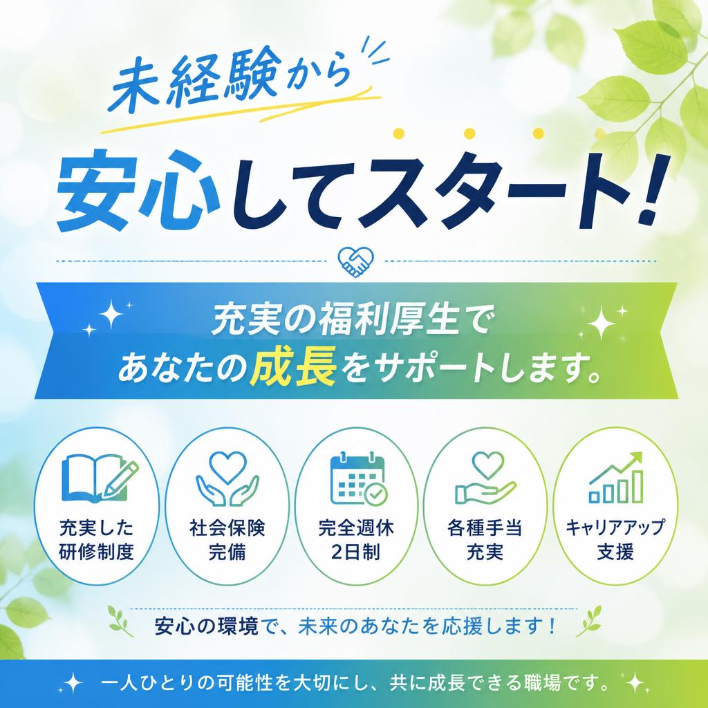 未経験から安心してスタート！充実の福利厚生であなたの成長をサポートします。