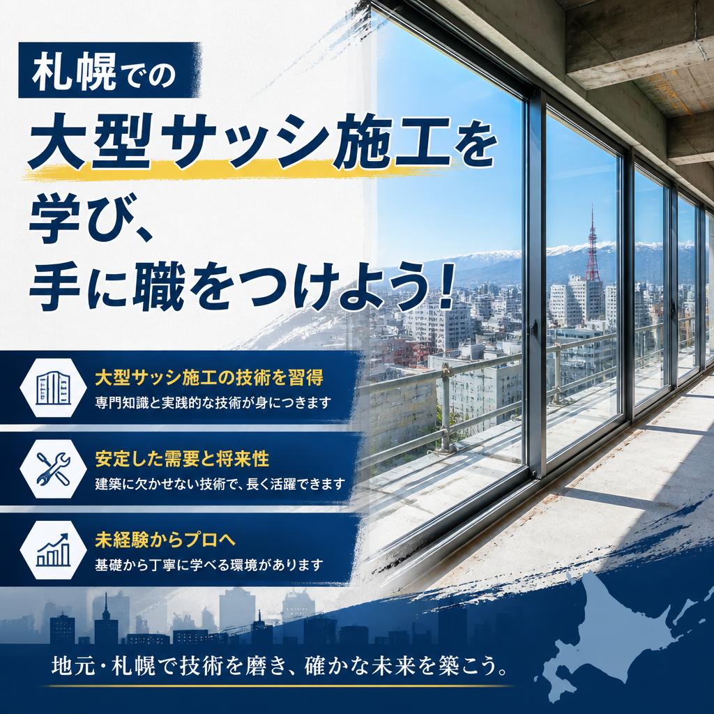 札幌での大型サッシ施工を学び、手に職をつけよう！